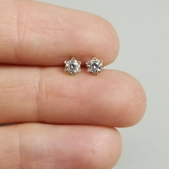 Vintage Sterling Silver Rhinestone Stud Earrings, Small Second Hole, Estate - Picture 2 of 7